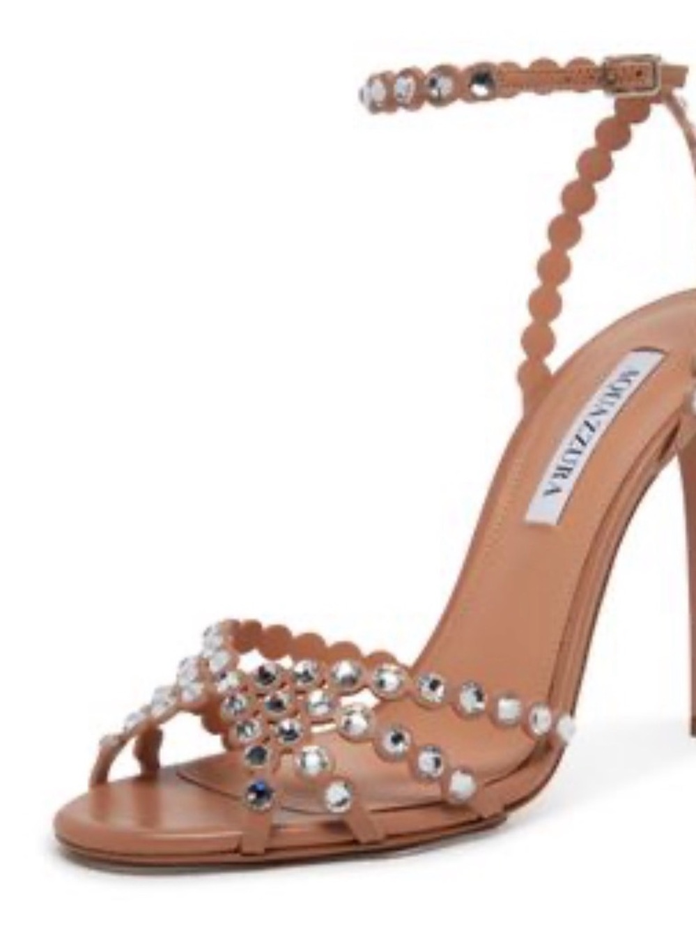 Aquazzura Blush Crystal Scalloped Ankle-Strap Heel